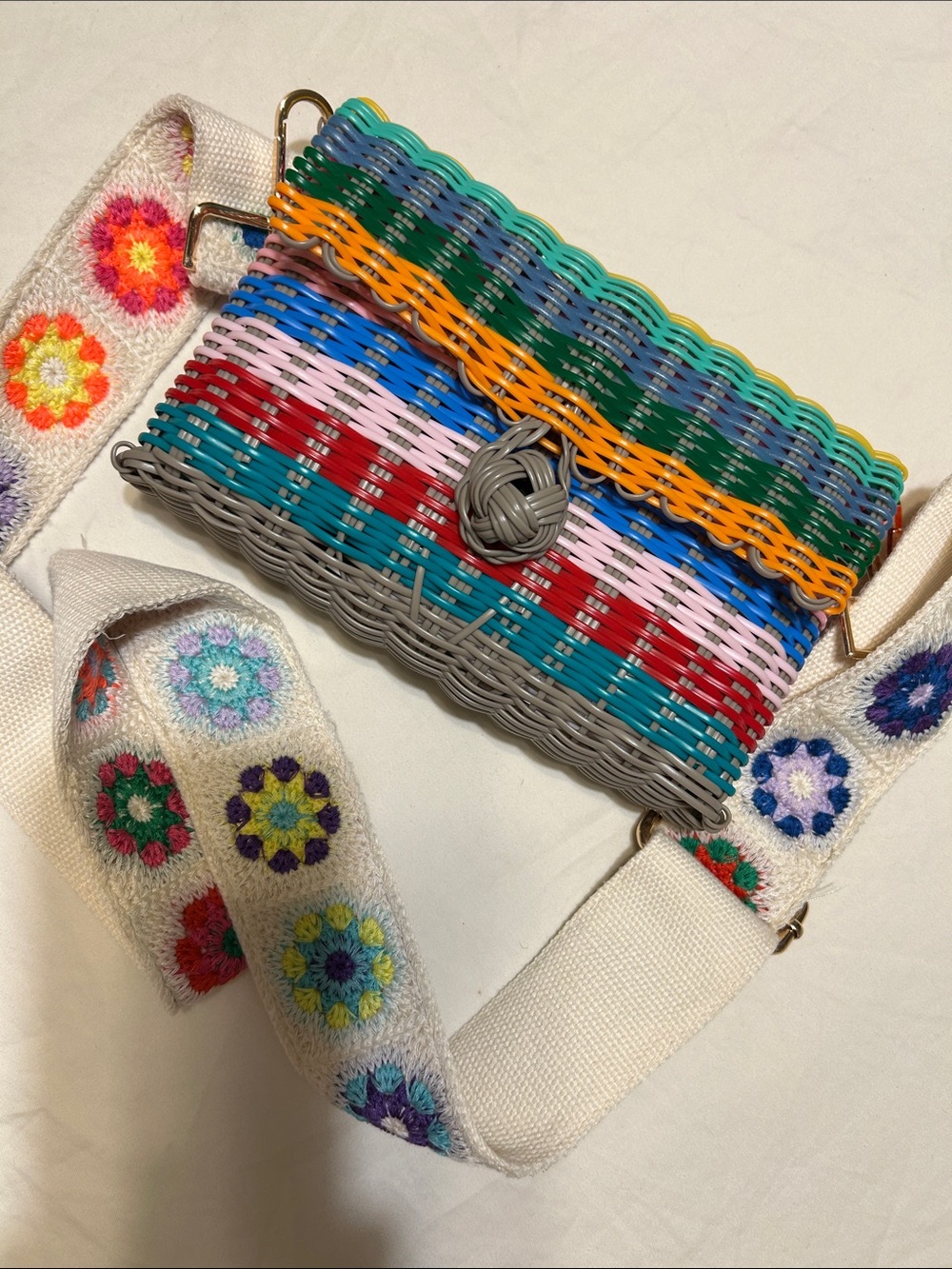 The Lilley Line Multicolor Wicker Crossbody Bag with Embroidered Strap - Picture 9 of 12